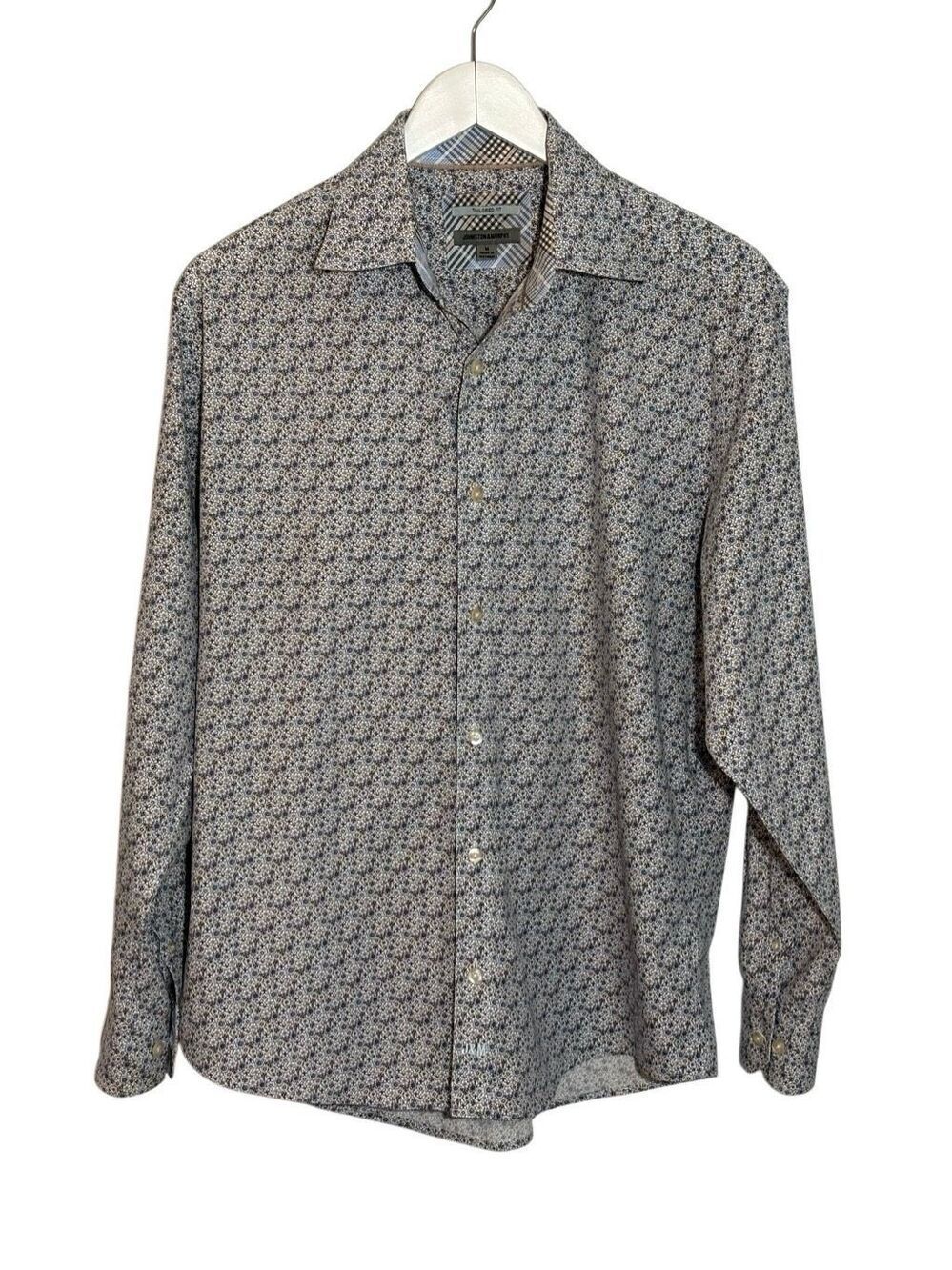Johnston & Murphy tan and blue floral Slim Fit 100% cotton button down shirt - M